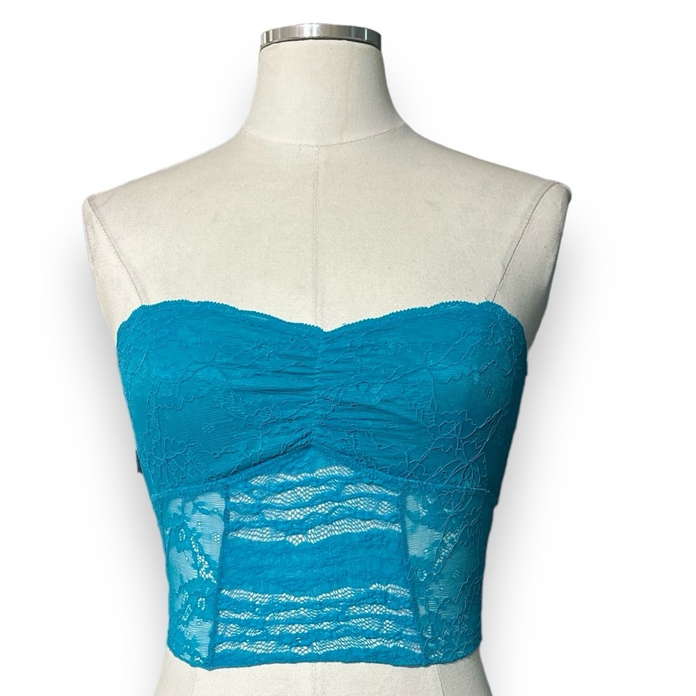 FREE PEOPLE Blue Stretch Lace Cropped Bandeau Top
